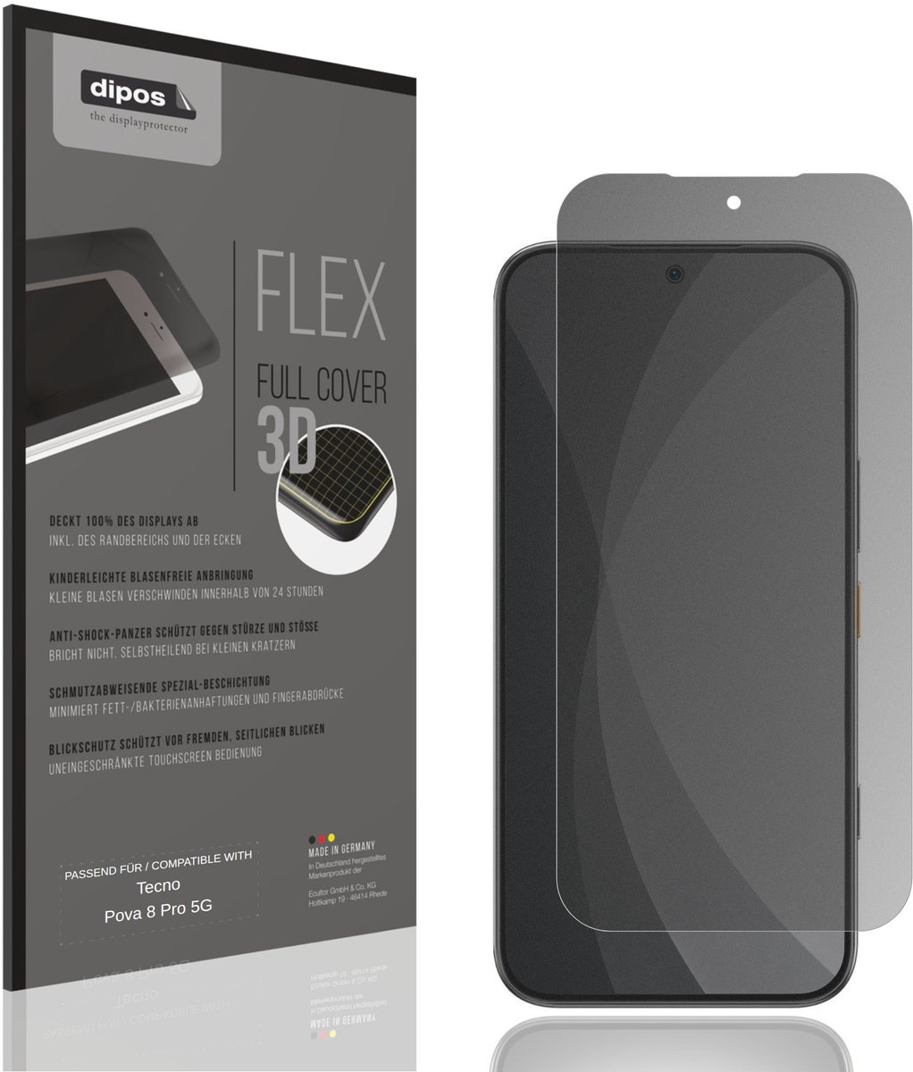 dipos FLEX – Matte Privacy Screenprotector geschikt voor Tecno Pova 8 Pro 5G | Volledige Schermbescherming | Case-Friendly