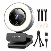 UPLY Webcam voor PC - 2K met Ringlamp en Microfoon - 6 Instelbare Lichtstanden, Privacy Cover en Statief - Plug & Play voor Windows en Mac