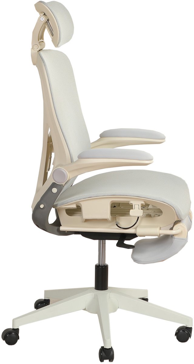 Ergonomische klapbare bureaustoel met 3D hoofdsteun, verstelbare armleuningen en werkpedalen - grijs