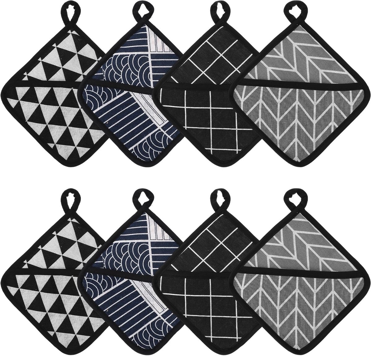 Set van 8 pannenlappen, 18 x 18 cm, hittebestendig katoen, wasbare pannenlappen voor de keuken, gehaakt, vierkant - ShopVlot