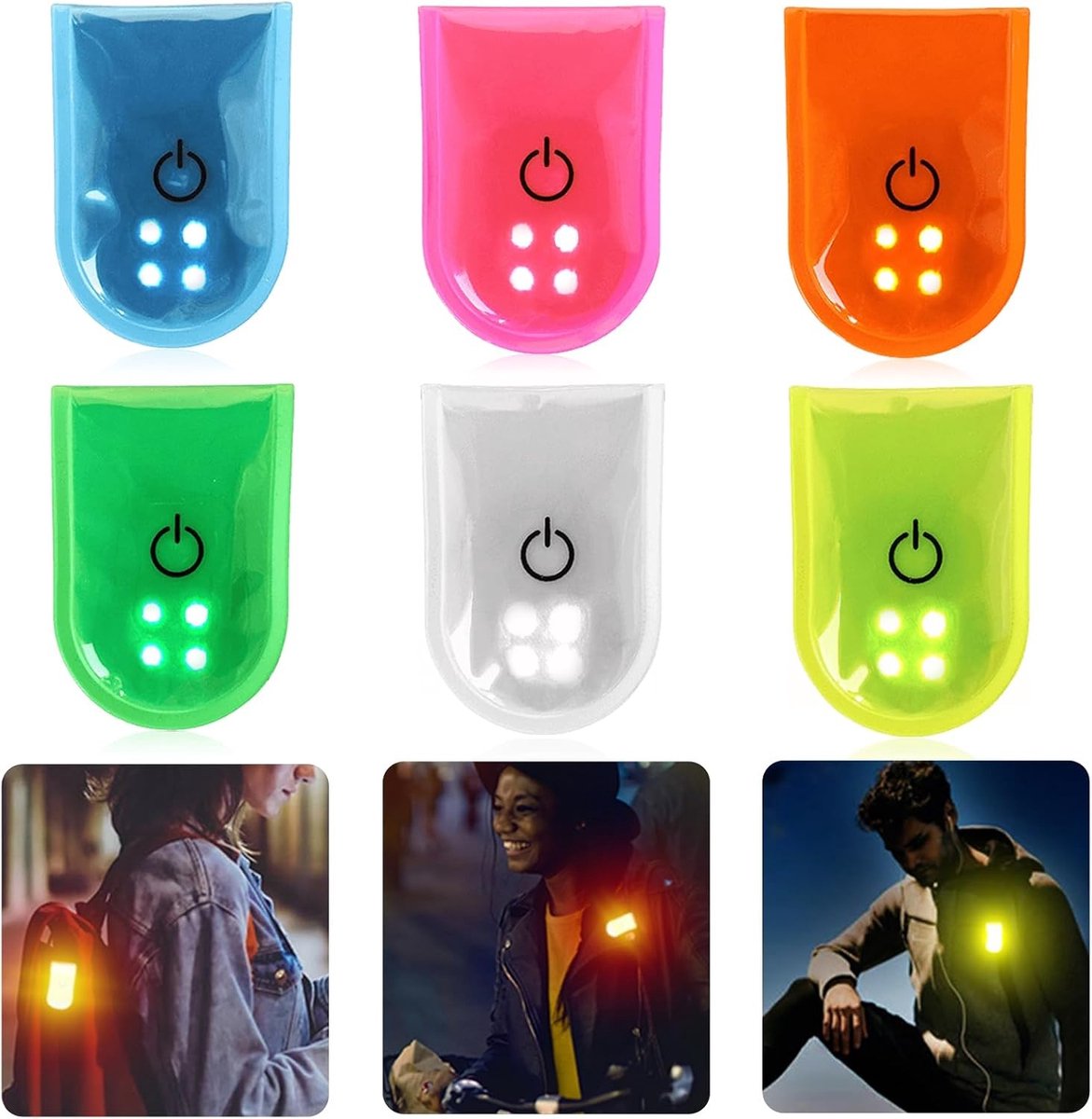 6x LED Flitslicht voor Kinderen met 2 Modi, Veiligheidslicht voor Schooltassen en Sporttassen, Reflectoren en LED Clip voor Kindveiligheid