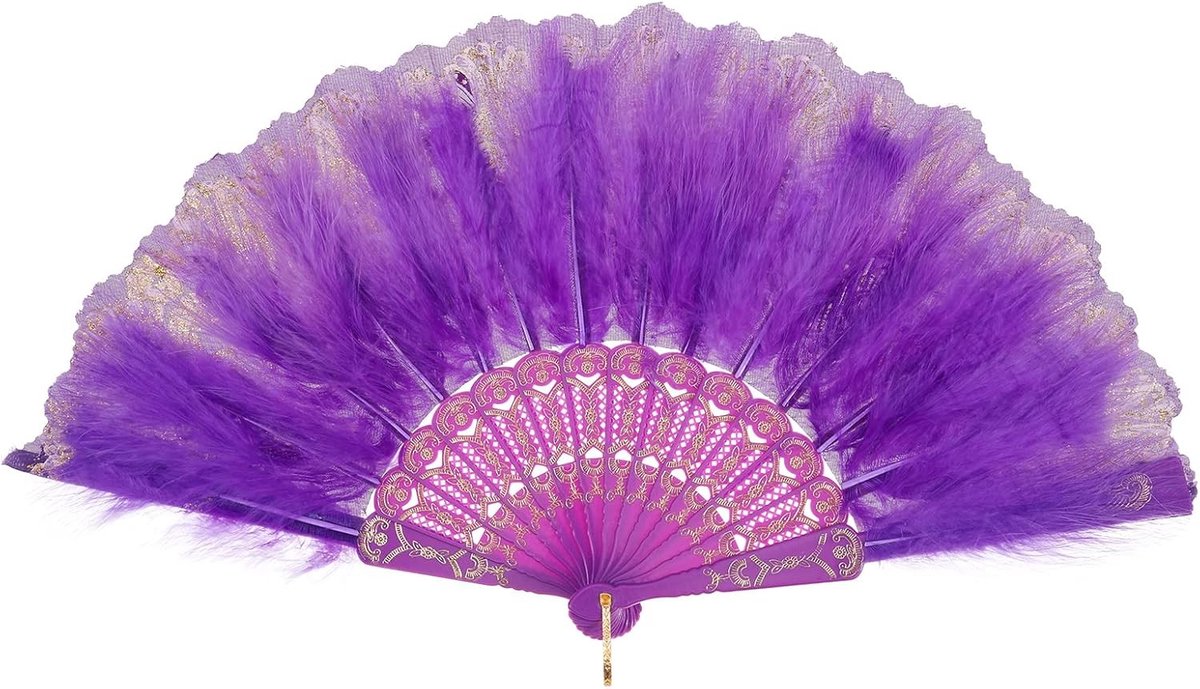 Marabou Veren Waaier, 1920s Geborduurde Bloem Handheld Veren Waaier, Vintage Flapper Handfan voor Kostuum, Halloween, Dansshow, Theeparty en Bruiloft Decoratie