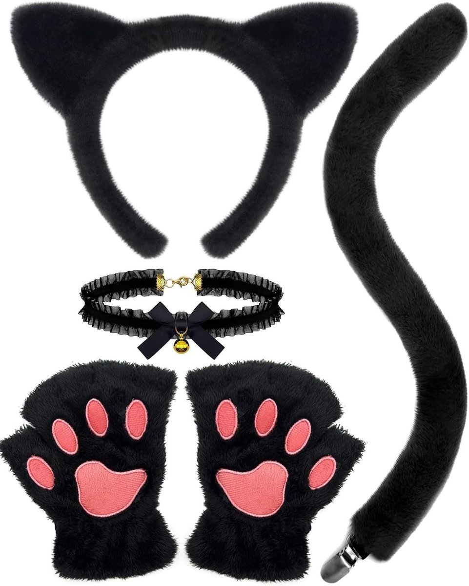 Dames kattenkostuum met accessoires voor cosplay, perfect voor feest en Halloween