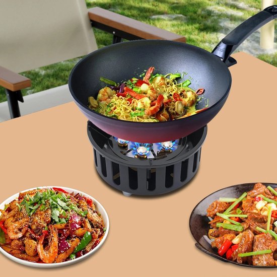 Cherrys Finds - Draagbaar Gasfornuis - Outdoor Kookplaat - Professioneel Koken - Krachtige Wokbrander - 21000W - Draagbare Butaan Buitenbrander - Met 2 Adapters - Draagbare Kachel voor Buiten Koken en Braden - Zwart — afbeelding 2
