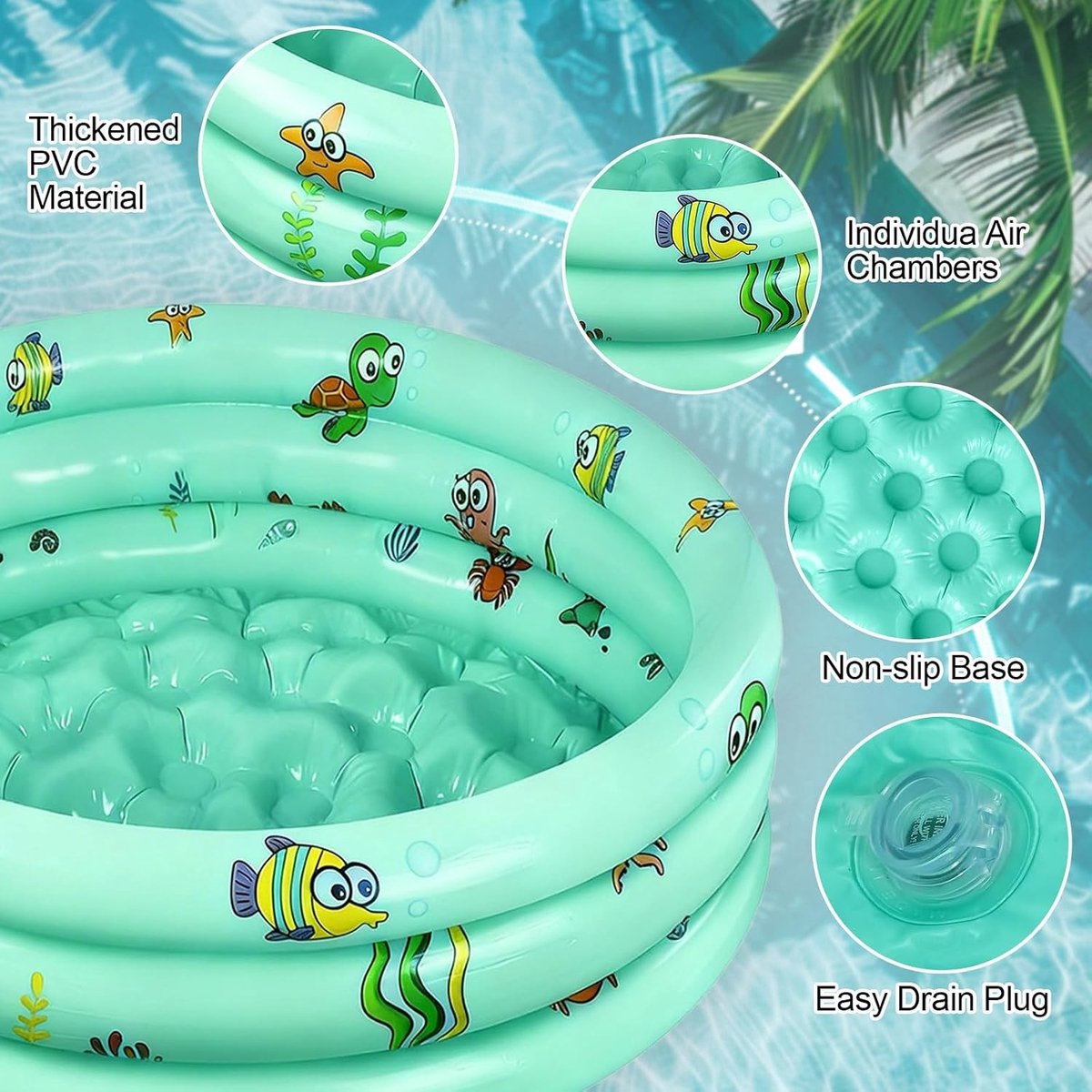 Opblaasbare Kinderzwembad met een Diameter van 100 cm, Ideaal voor Buiten, Tuin en Verjaardagsfeestjes, Geschikt voor Kinderen en Gezinnen