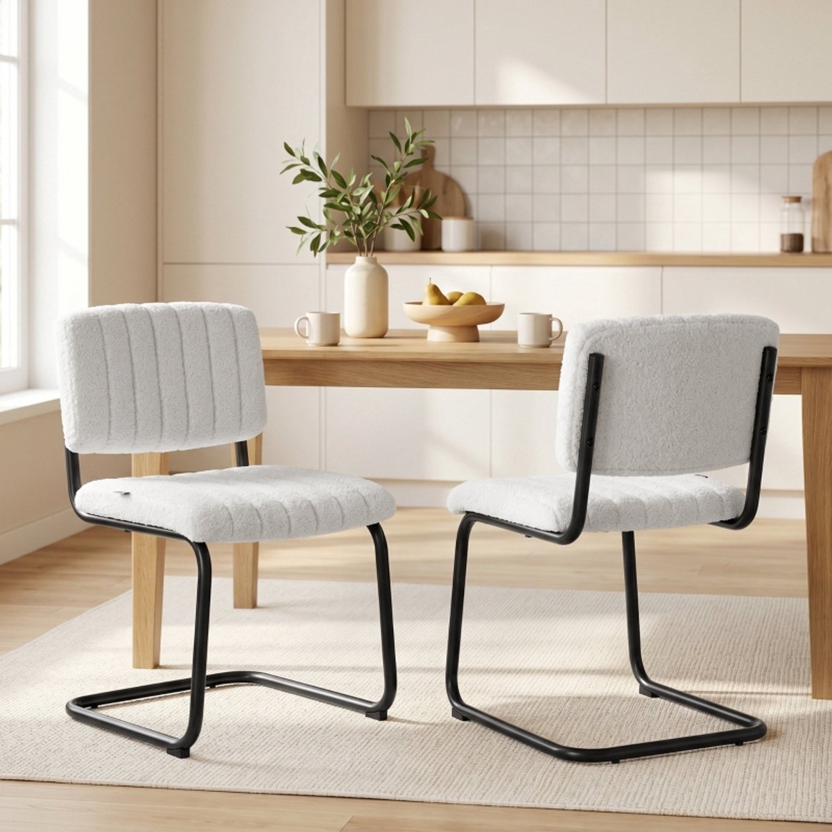 HAUSS SPOLE Eetkamerstoel - Set Van 2 - Vrijzwevend Met Hoge Rugleuning En Zachte Zitting - Voor Keuken En Eettafel - Polyester Crème