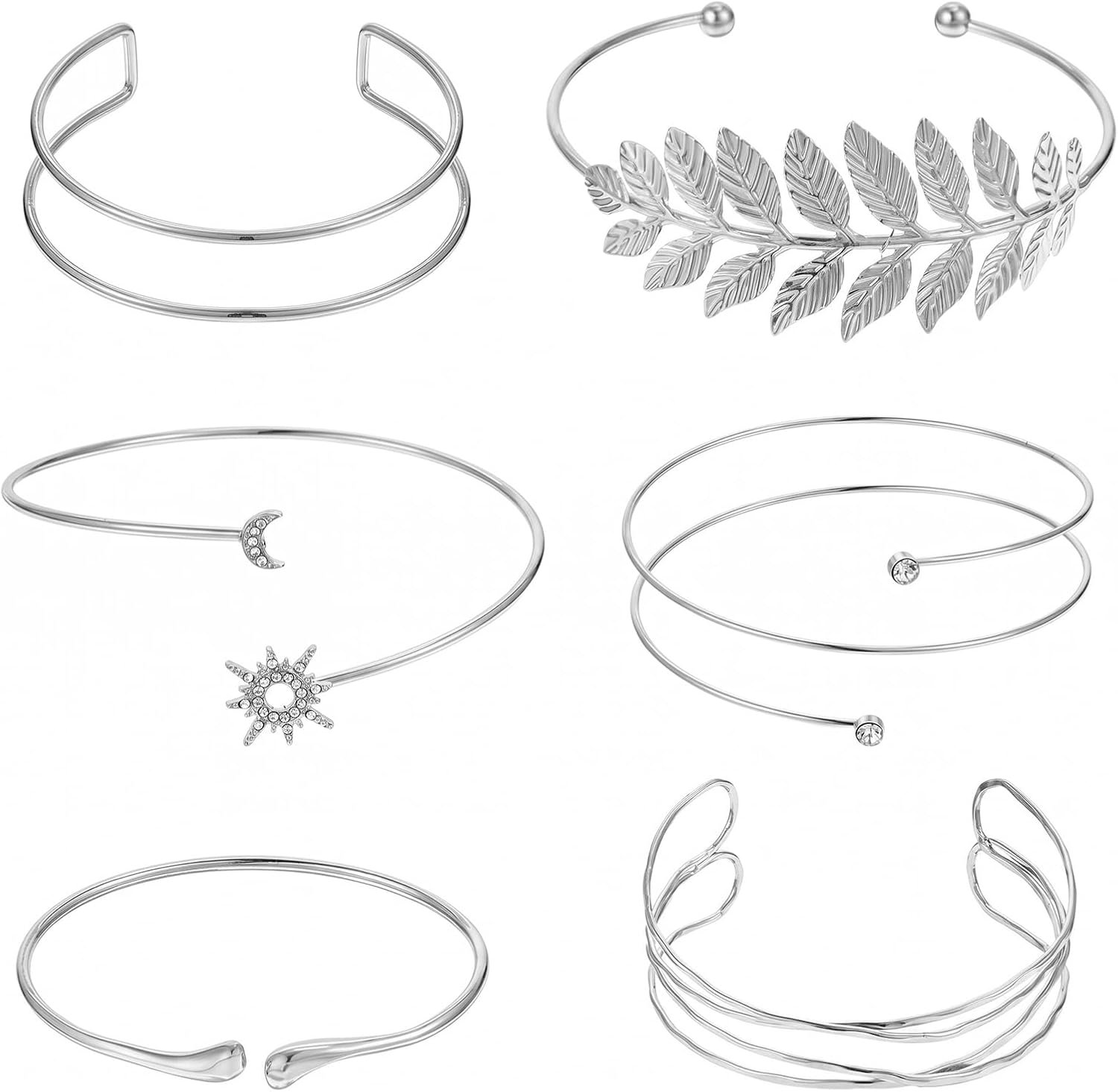 Bovenarmband 8 cm - zilver - verstelbaar - stijlvol accessoire - 6 stuks - Vemera