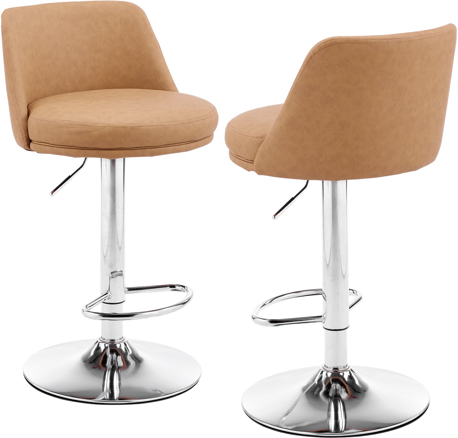 Barkruk - Barstoel - set van 2 Barkrukken - Kruk - Barstoelen met rugleuning – Keukenstoel - Verstelbaar – met Voetsteun - Bruin