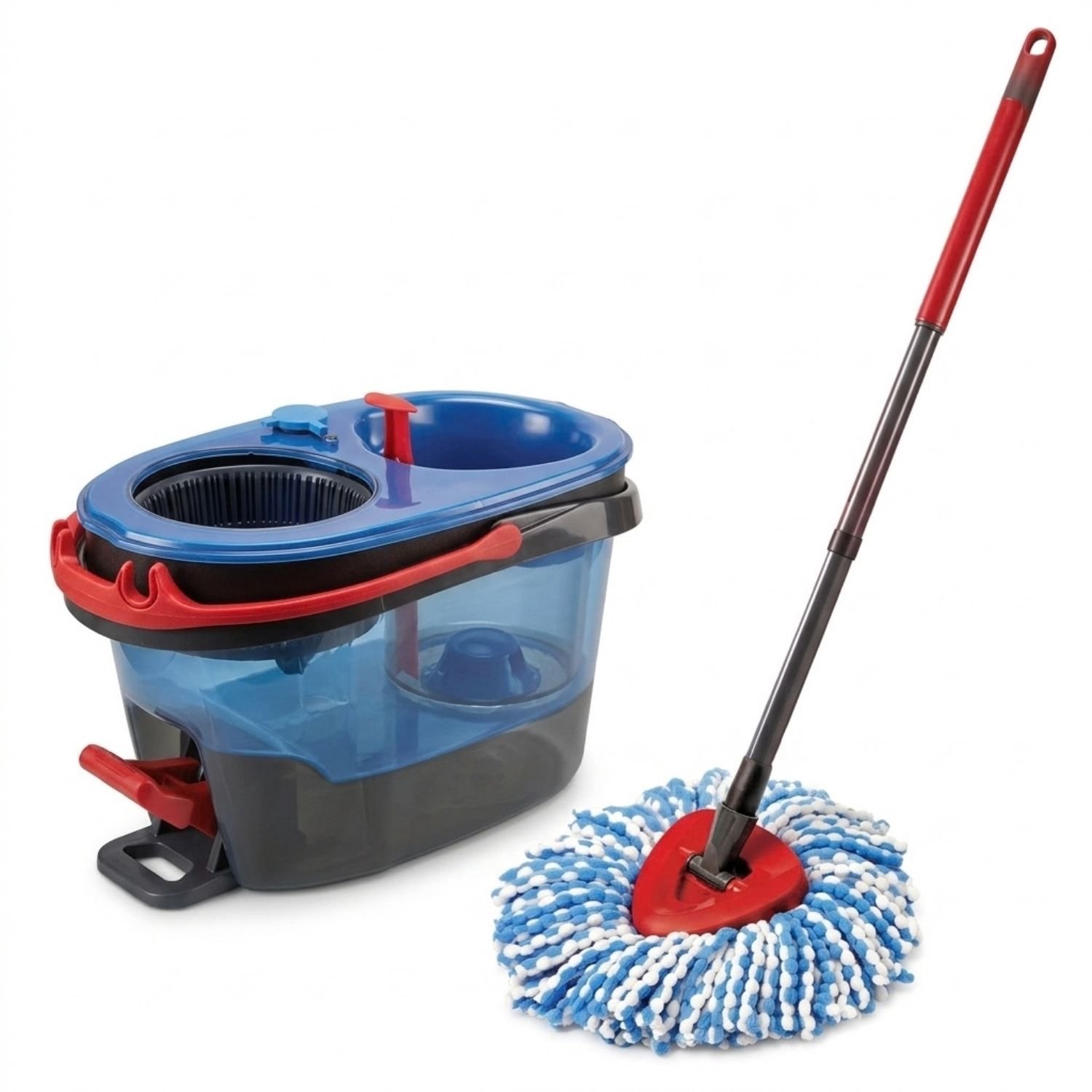 Dwijl en Emmer Set - Dweilsysteem - Dweilen & Vloerwissers - Grijs, Blauw en Rood