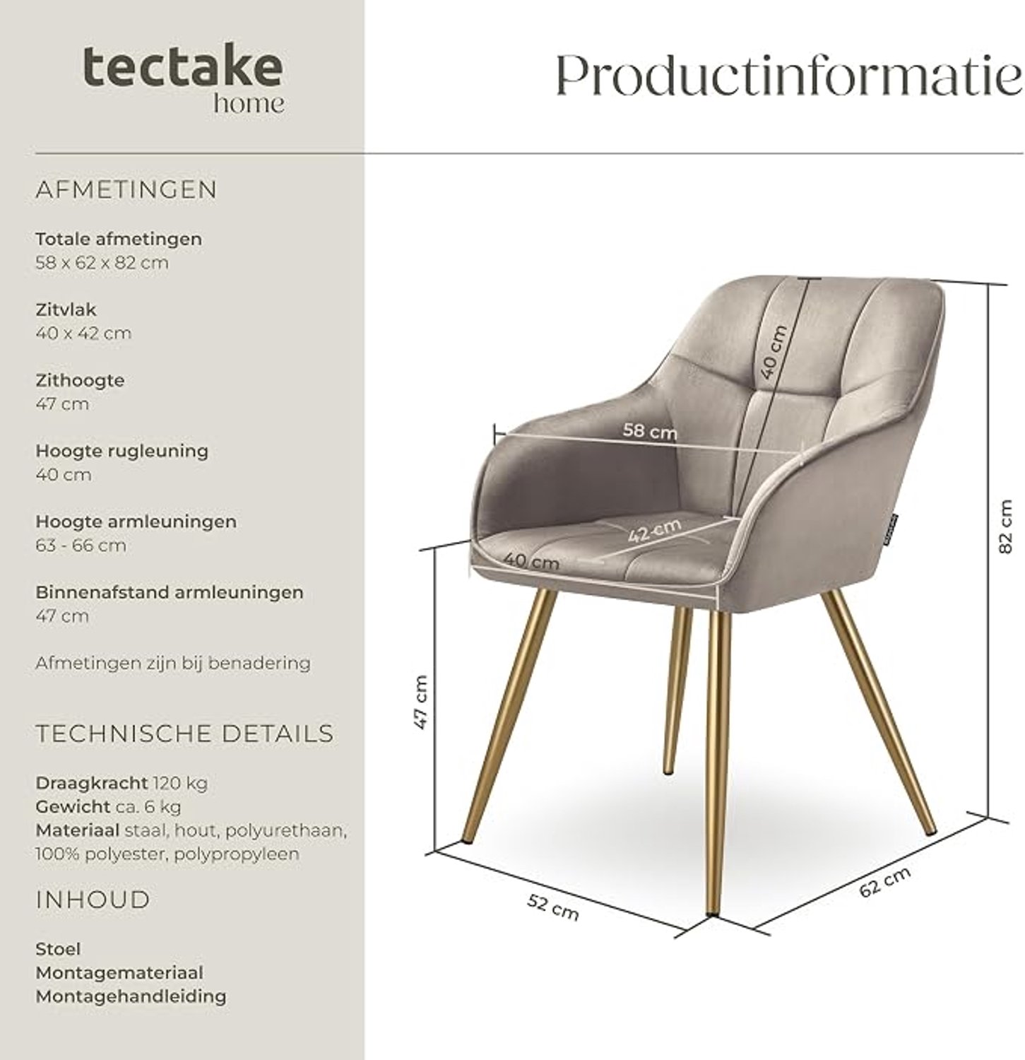 Luxe Fluwelen Eetkamerstoel met Armleuningen en Gewatteerde Rugleuning – Comfortabele Gestoffeerde Fauteuil voor Eetkamer, Keuken, Woonkamer of Slaapkamer, Scandinavisch Design, Stevig Metalen Frame, Draagvermogen 120 kg, Diverse Kleuren