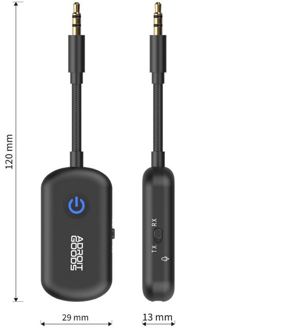AdroitGoods Bluetooth 6.0 Audioadapter - 2-in-1 Zender en Ontvanger - AUX 3,5 mm - Vliegtuig, Auto en TV - 20 Uur Accu - USB-C - Dubbele Koppeling — afbeelding 3