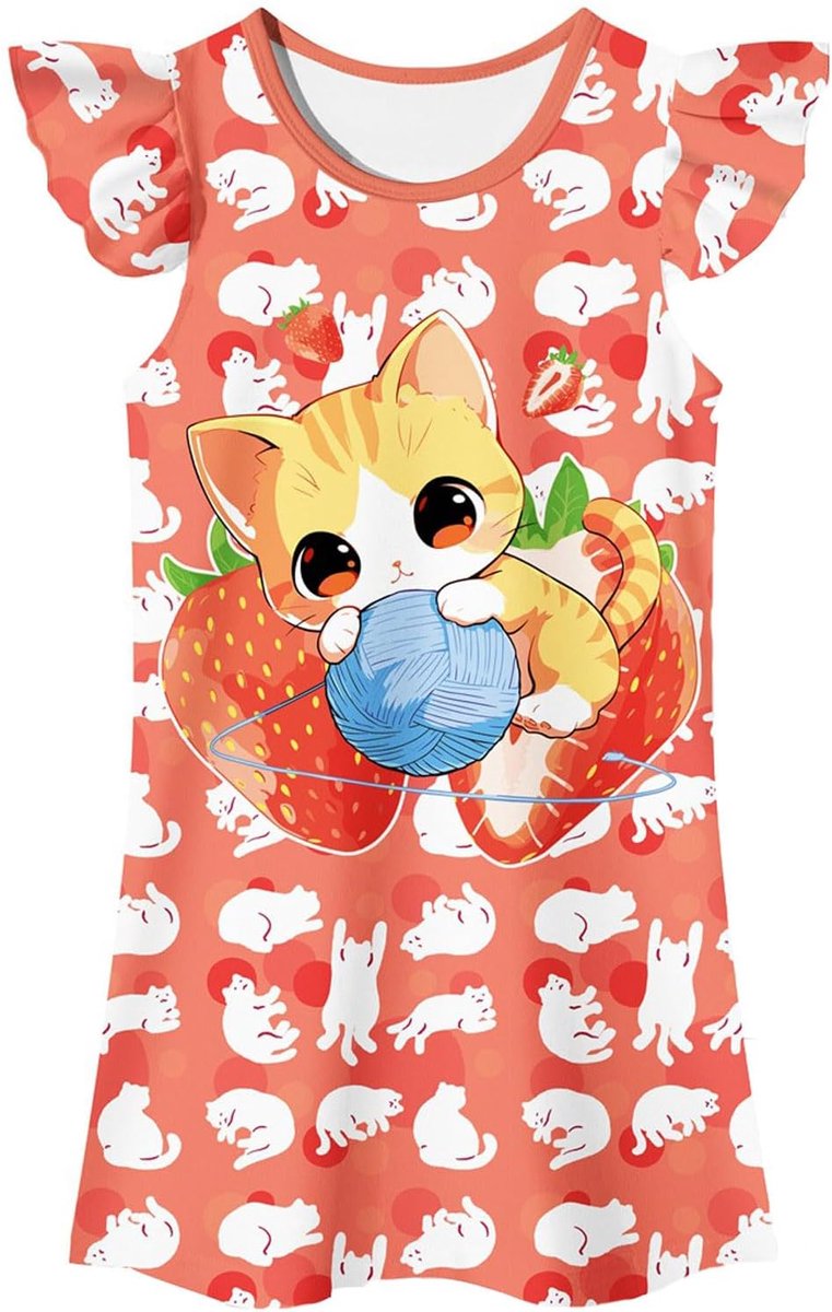 Meisjesjurk, katoen, zomer, ronde hals, vlinderprint, kinderkleding, prinses, zacht, modieus, lente, school, dagelijks gebruik, zacht, A20