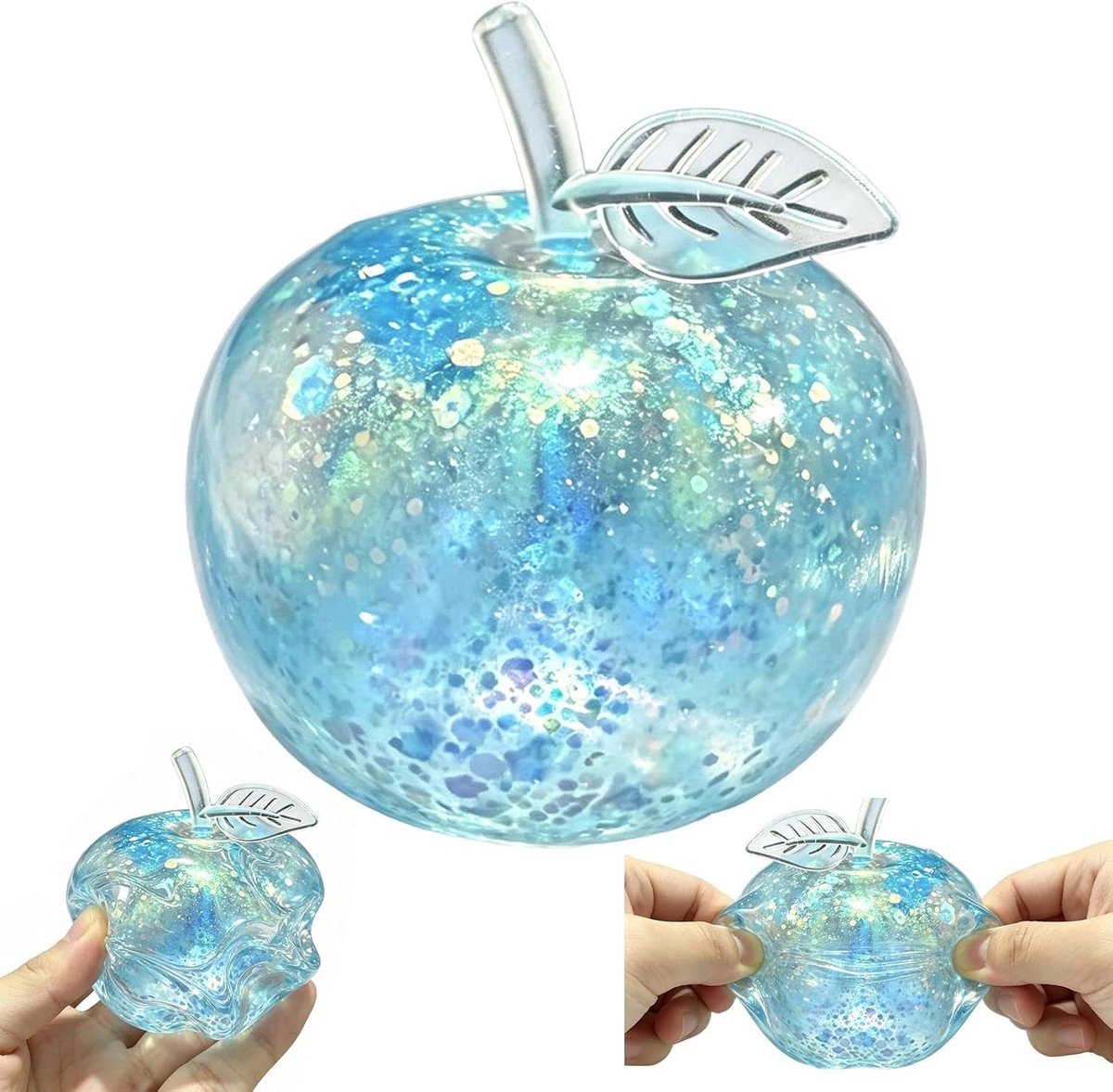 Squishy blauw met fijne glitter, 6 cm knijpspeelgoed