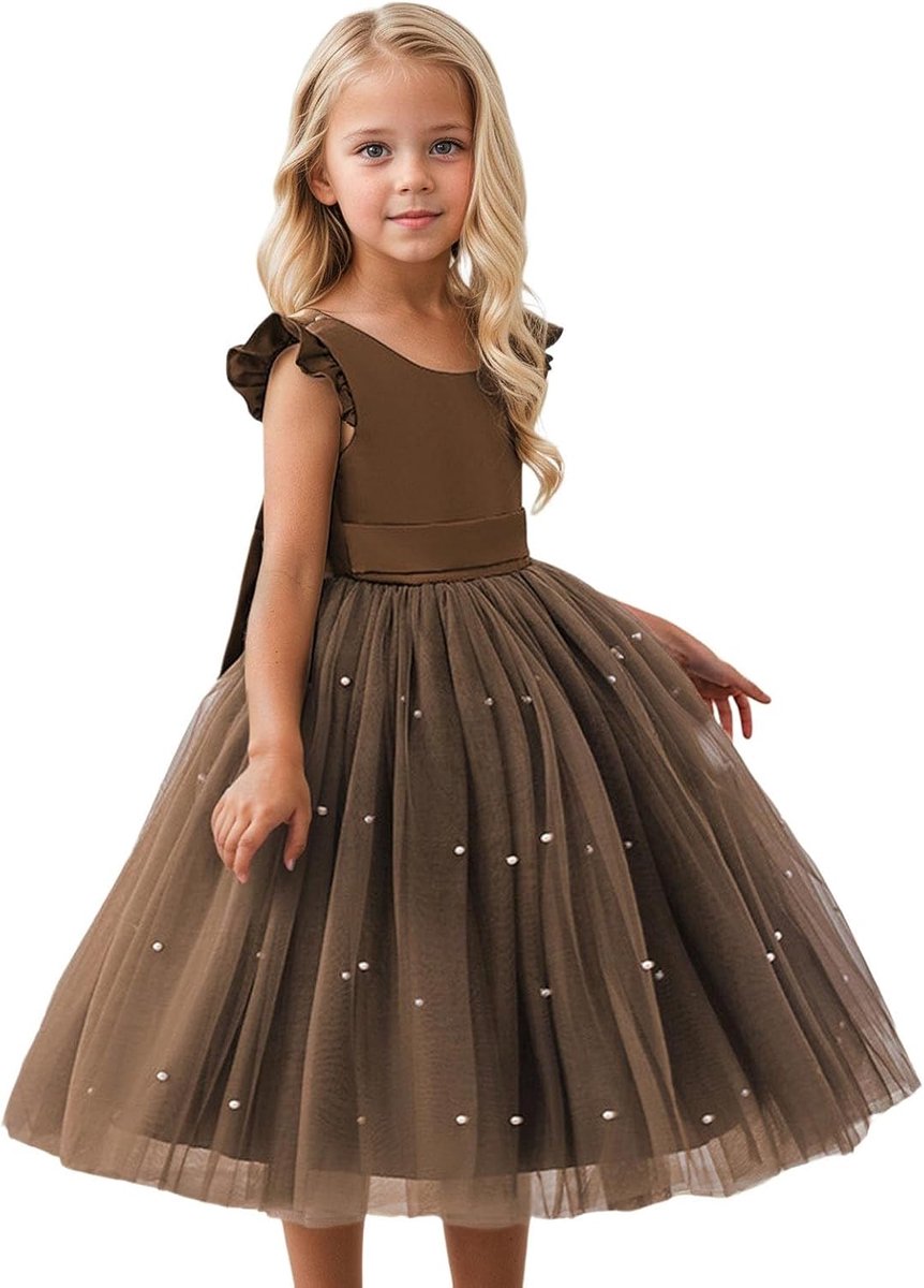 Prinsessenjurk voor meisjes, ceremonie, avond, gala, doop, baljurk, satijn, kant, vintage, mouwloos, meisjes, verjaardag, communie, bal, pailletten, A66