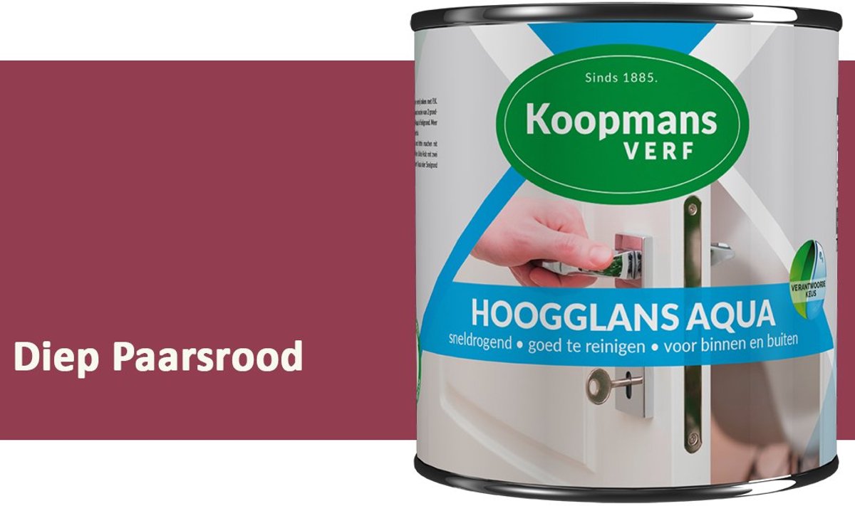 Koopmans Hoogglans Aqua Lak – 750 ml – Diep Paarsrood – Hoogglans Verf – Sneldrogend & Biobased – Voor Binnen en Buiten – Hout & Metaal