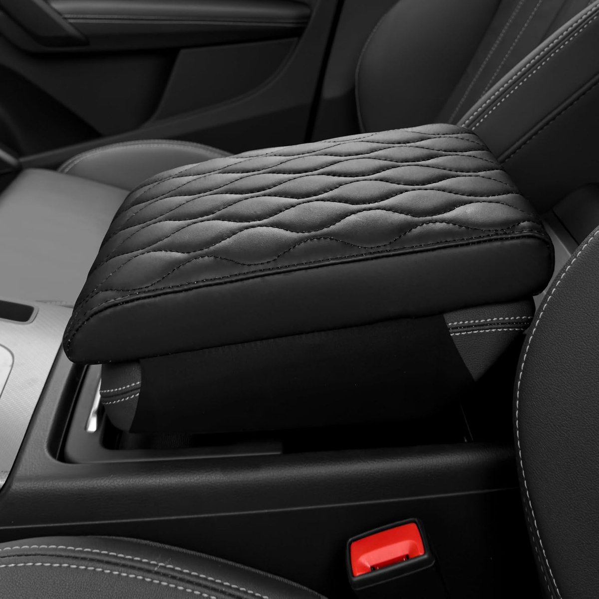 Middenconsoleafdekking voor de middenconsole, PU-leer, zwarte armleuningmat, autoarmleuning, kussenbescherming, console-handsteunkussen, 39 x 25 x 4,5 cm (sommige grote SUVs)