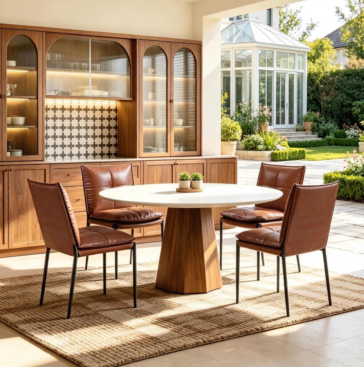 MODENUIT Eetkamerstoelen - Set van 4 - Gestikte Rugleuning - Voor Eetkamer en Keuken - Kunstleer Bruin Zwart