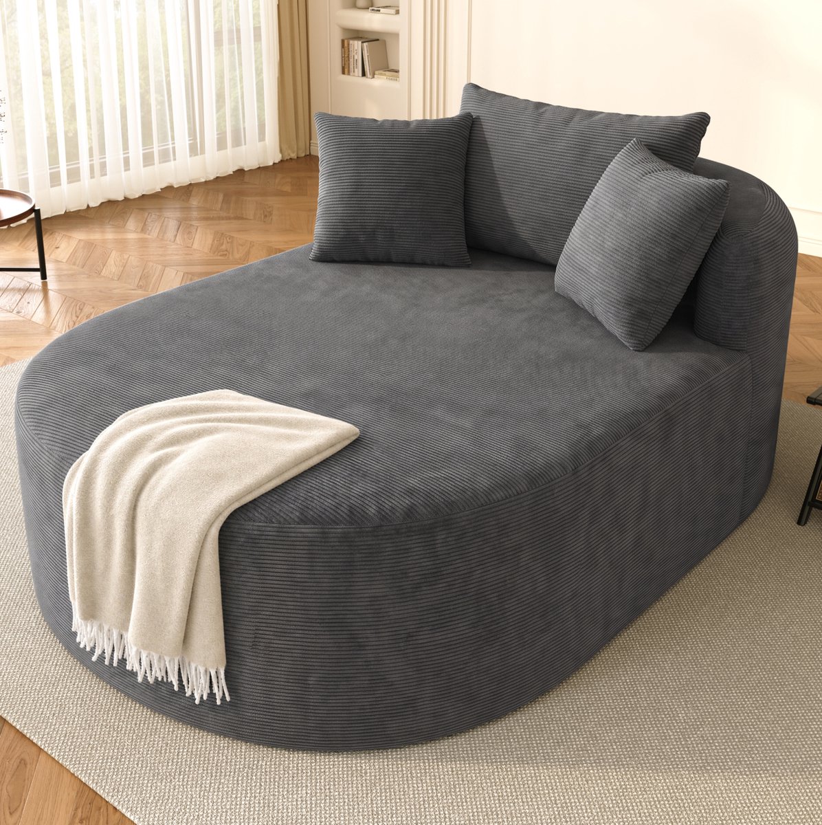 DESMIU Relaxfauteuil 1-Zits 110 cm Zitbreedte 122 cm Zitdiepte - Extra Diep - Montagevrij - Voor Woonkamer En Leeshoek - Ribfluweel Donkergrijs