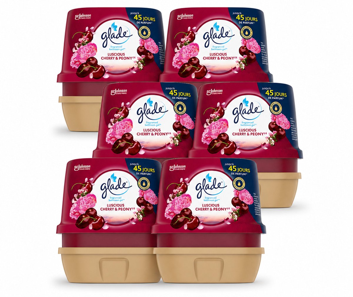 6 x Glade - Badkamer Gel - Luscious Kers & Pioenroos - 180 g - Voordeelverpakking - 6 stuks