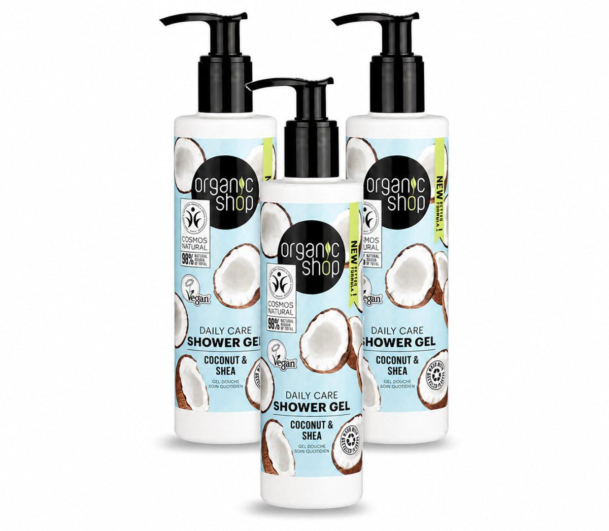 3 x Organic Shop - Daily Care Coconut & Shea Shower Gel - Hydratatie & Verzorging - 280 ml - Voordeelverpakking - 3 stuks