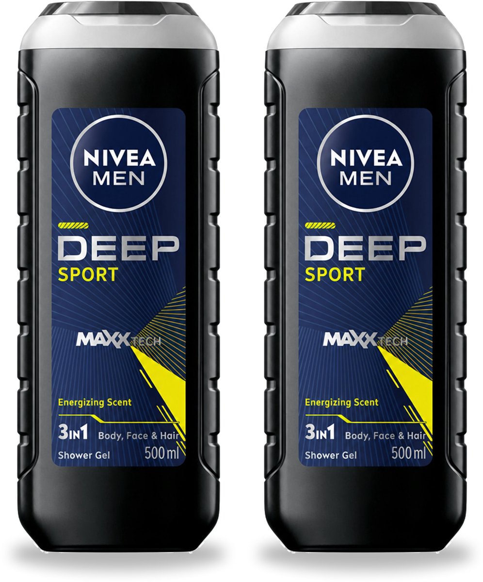 2 x NIVEA MEN - Douchegel - Deep Sport - 500 ml - Voordeelverpakking - 2 stuks