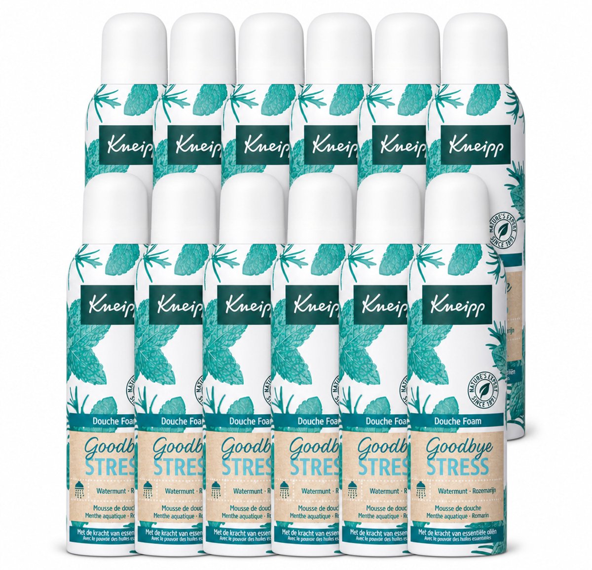 12 x Kneipp - Douche schuim - Goodbye Stress - Watermunt & Rozemarijn - 200 ml - Voordeelverpakking - 12 stuks