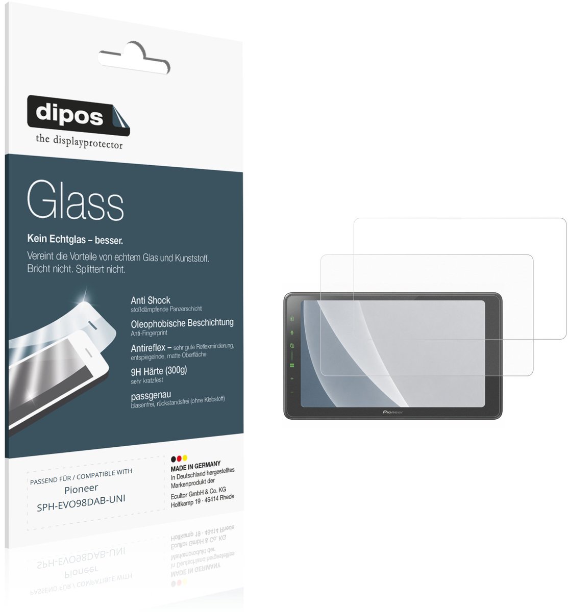 dipos – 2x Matte Pantserfolie geschikt voor Pioneer SPH-EVO98DAB-UNI | 9H Screenprotector