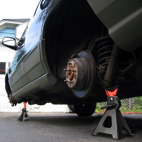 3T draagkracht, hoogteverstelbaar 285-430mm, steunpoten voor voertuigen met veiligheidsvoorzieningen, auto/PKW parkeerbok steunbok voor PKW, caravan, campers, set van 2 — afbeelding 5