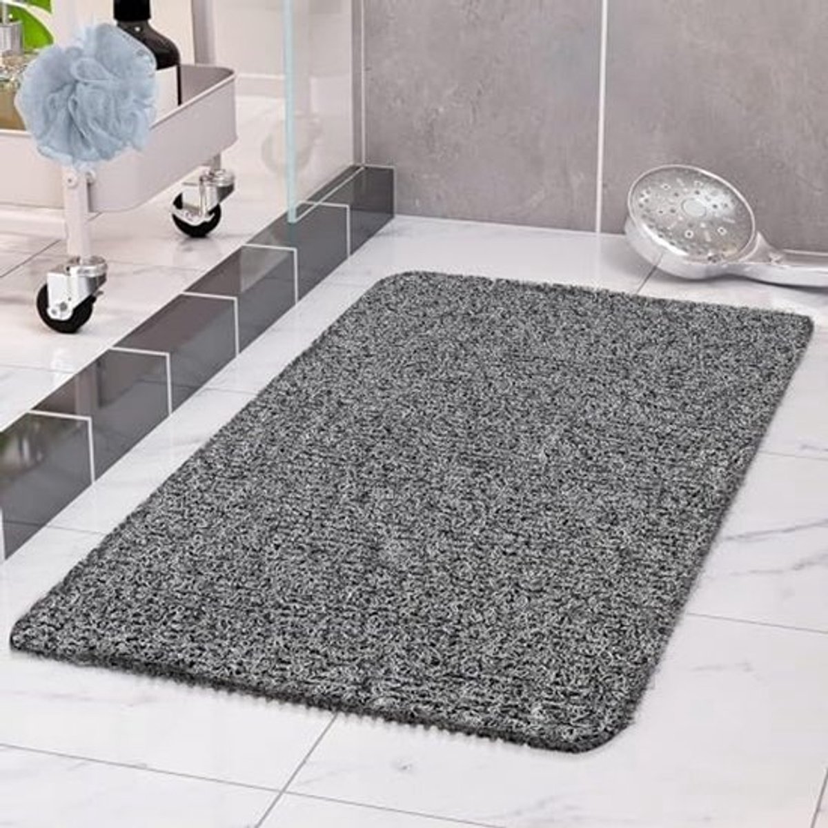 Antislip Douchemat 40 x 100 cm - Zachte Sneldrogende PVC Luffa, Douchemat met Afvoer voor Badkuip (Wit + Zwart)