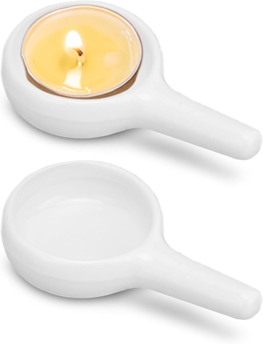 Kaarshouder, met Handvat Keramische Lepel Vorm Theelicht Kaarshouder voor Keuken, Slaapkamer, Woonkamer(wit)