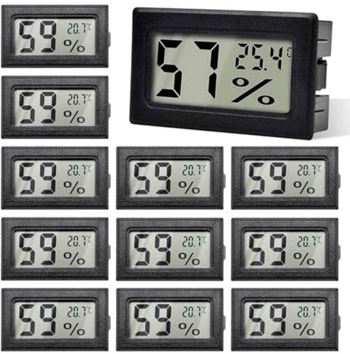 12 stuks Mini Thermometers en Hygrometers voor Binnen - LCD Temperatuur en Luchtvochtigheid Meter