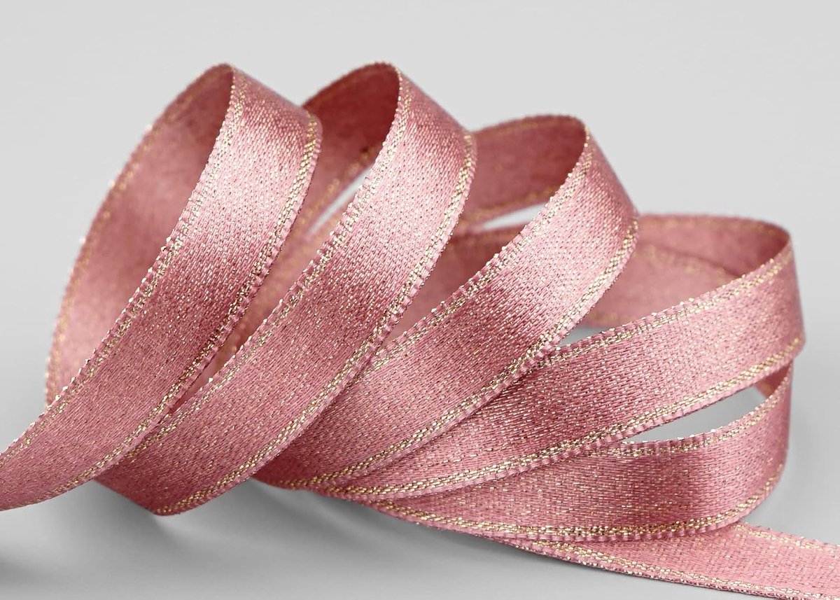 20 m x 10 mm satijnen lint glanzend met Lurex oudroze roze goud dubbelzijdig lint van satijn zonder draad zacht en glanzend cadeaulint decoratielint decoreren Kerstmis