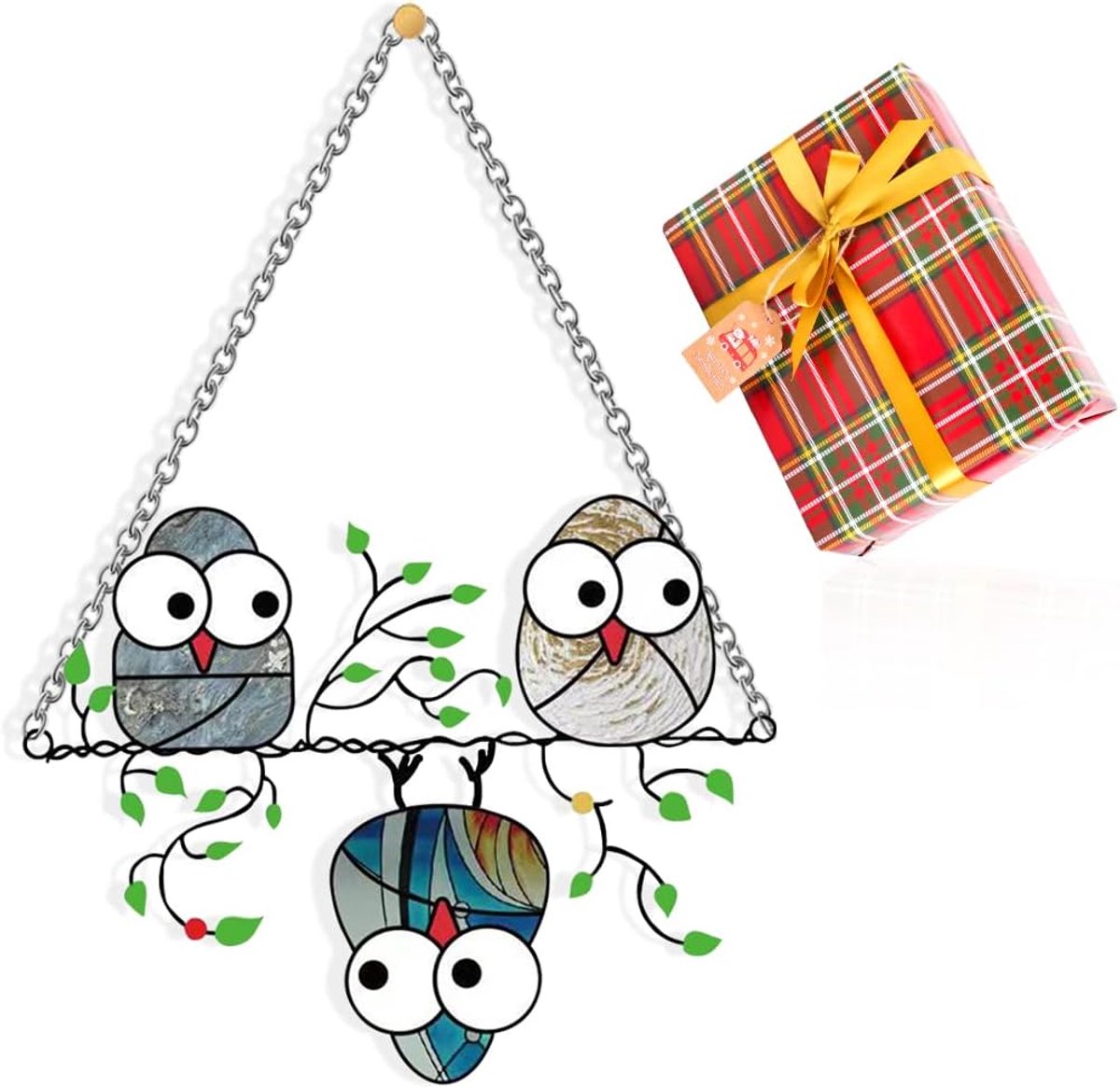 Gewikkeld voor Zayookey kleurrijke vogels, zonnevanger, raam, hangend, uil, raamdecoratie, zonnevanger paneel, decoratie (14 x 18 cm)