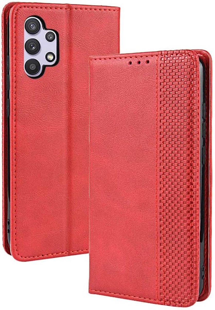 Beschermhoes van leer voor Samsung Galaxy A13 4G (6,6 inch), beschermhoes, portemonnee, cover, magneetsluiting, flip-standfunctie en kaartenvakken, rood