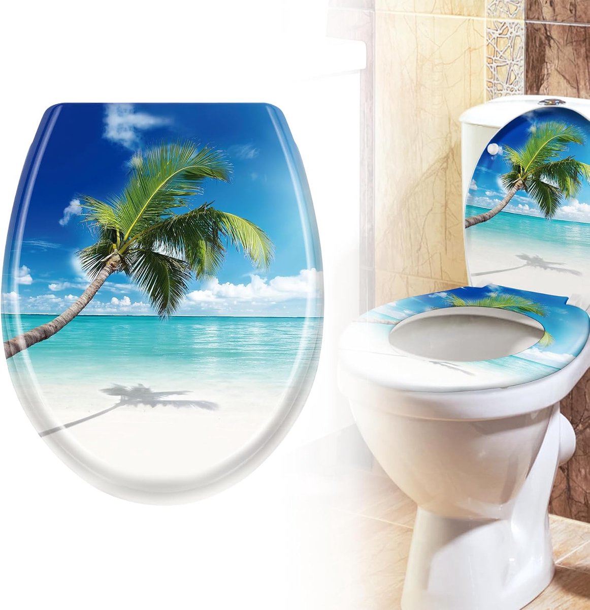 Toiletdeksel, wc-deksel met softclose-mechanisme, wc-bril, toiletbril van duroplast en roestvrij staal, antibacteriële toiletbril voor alle gangbare toiletpotten (zee)
