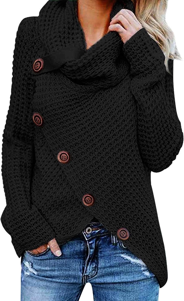 Gebreid damesvest, warm, oversized, rolkraag, grof gebreid, wintertrui, lange outwear, casual, sweatshirt, asymmetrisch bovenstuk, S-XL
