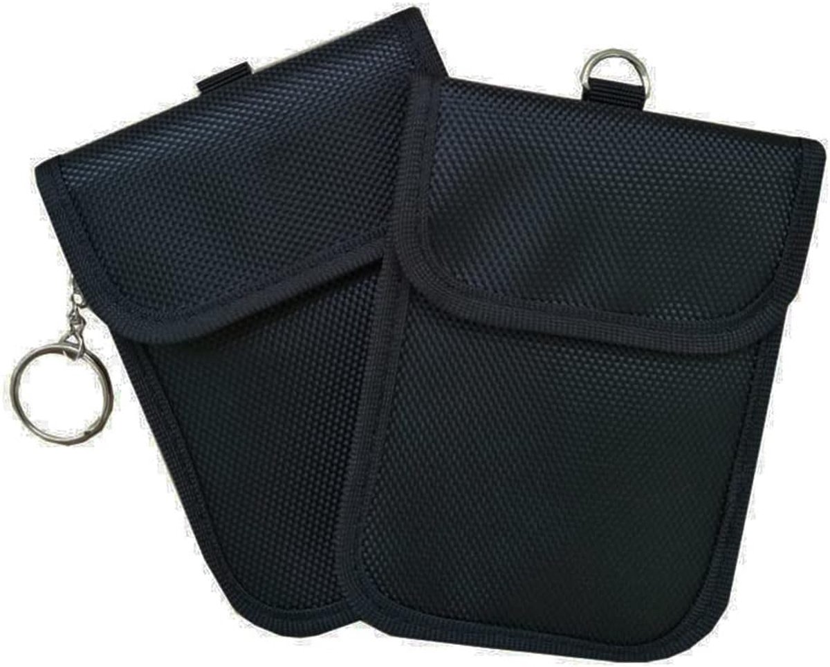 2-delige Oxford-doek autosleutel RFID-signaalblokkerende zak met metalen ring, Faraday sleutelhoesbeschermer met nylon binnenzijde zilverlaag, zwart