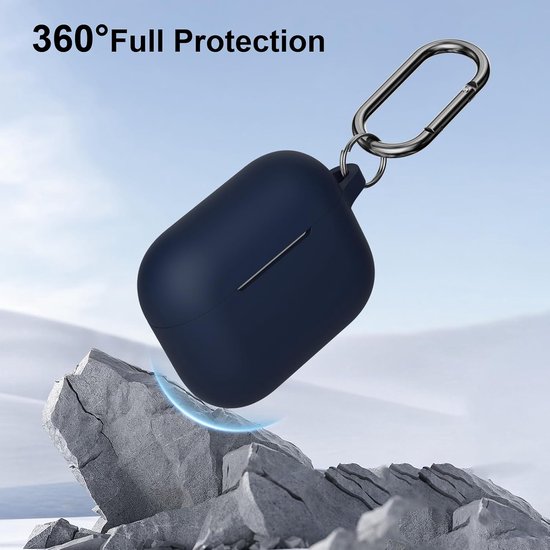 Hoes compatibel met Airpods Pro 2, zachte siliconen beschermhoes schokabsorberende beschermhoes voor Airpods Pro 2e generatie (2022) met karabijnhaak, LED aan de voorkant, blauw (Midnight Blue) — afbeelding 2