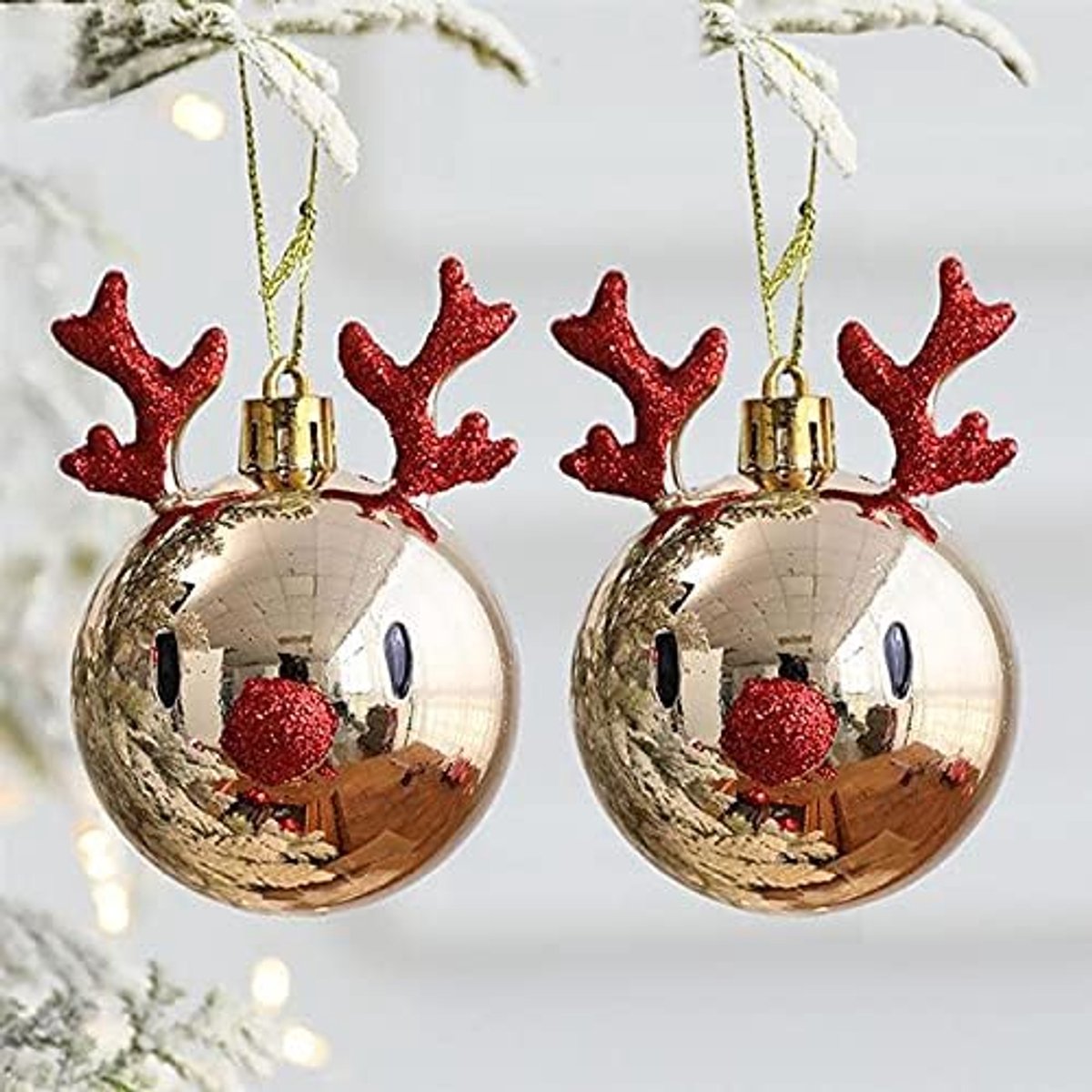 Kerstballen Ornamenten Snuble Hanger Elk Design Opknoping Balls Mall Home Party Props for Kerstboom Decoraties 2022 (Color : 8cm champagne Fawn)
