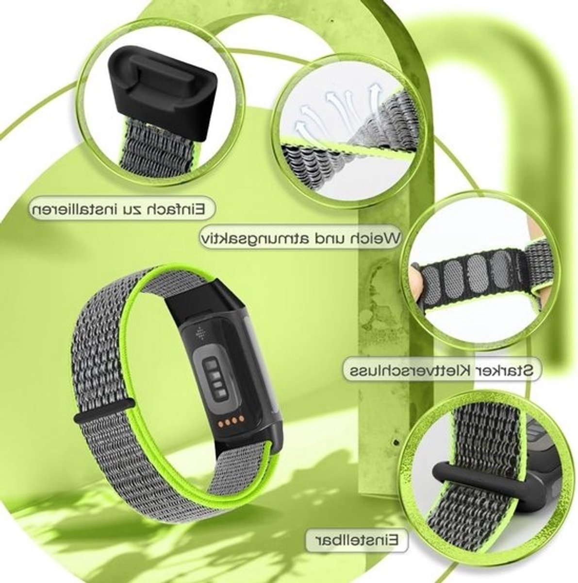 Verstelbare en ademende nylon sportband voor Fitbit Charge 5 - vervangband voor fitness tracker thumbnail 2