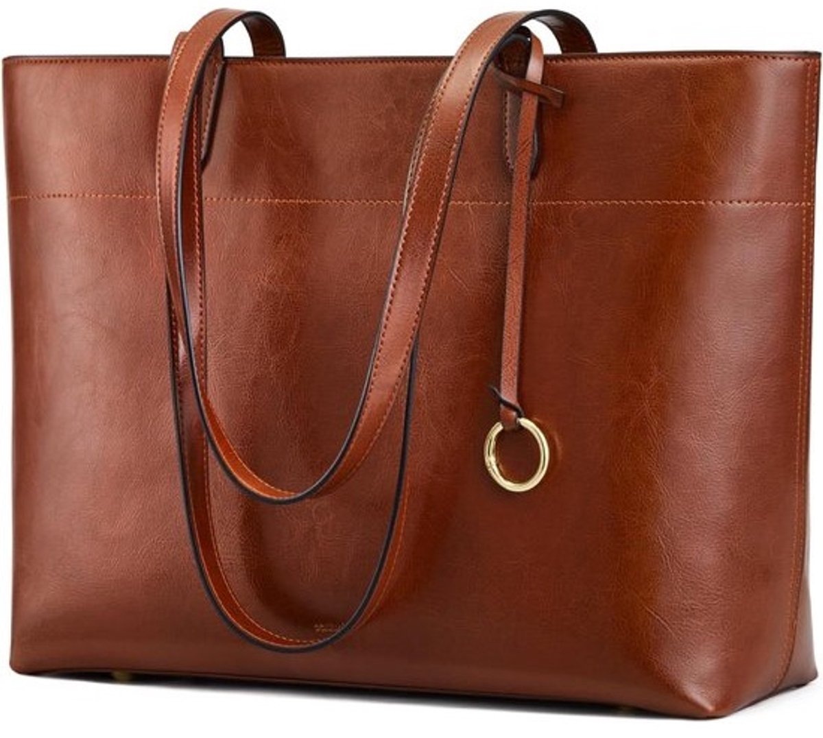 Vintage Leren Tote Bag voor Vrouwen - Grote Handtas met Ritscompartiment voor Werk en Reizen
