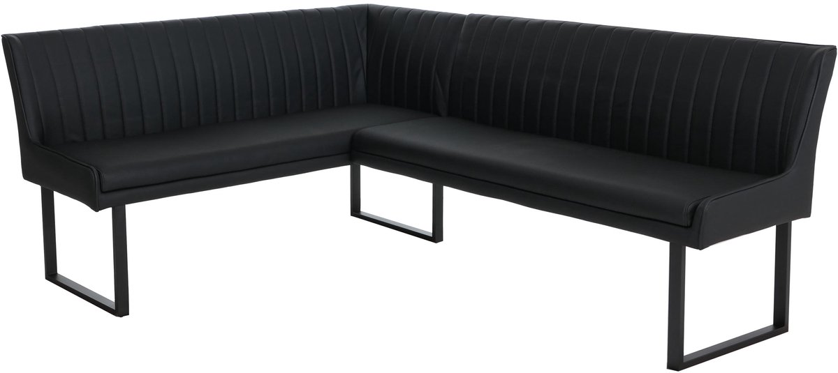 Hoekbank MCW-O82, eetkamerbank, kunstleer en metaal 159 x 210 cm ~ zwart