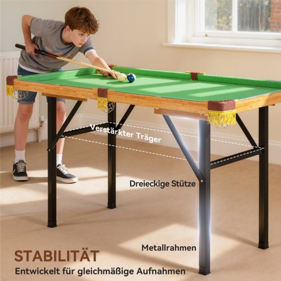 Pooltafelset - Mini pooltafel - Pooltafel speelgoed - Woonkamer pooltafel - Gezinsplezier - Opvouwbaar - Stabiel - Compleet met accessoires - Gemakkelijk schoon te maken - Huisdecoratie - Geschikt voor woonkamer, tuin, competitie (groen, 120*73,5 cm) — afbeelding 4