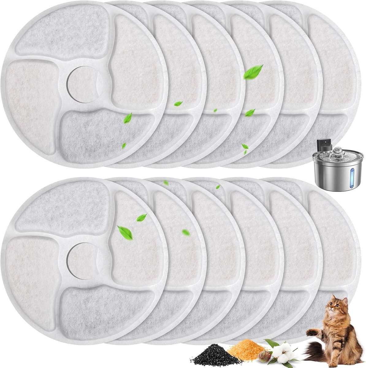 Drinkfontein kat draadloos - Wit - 12 stuks - Actieve Kool Filters - Voor Kattenwaterfontein