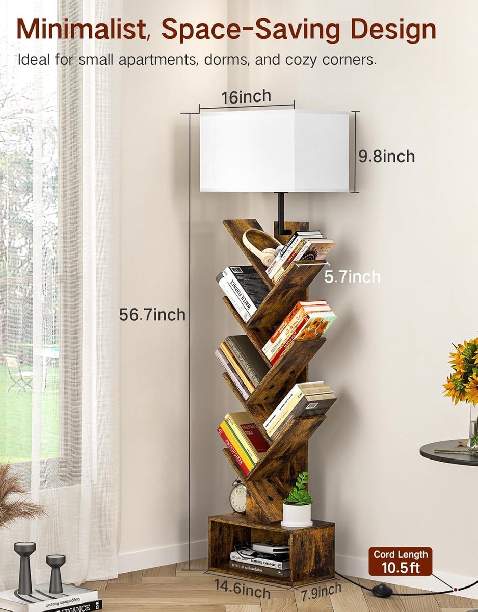 Vellaro Draaibare boekenkast - Rustic Brown - 143 x 37 x 20 cm - Houten Boekenrek met Verlichting en Timer - Voor Woonkamer en Kinderkamer