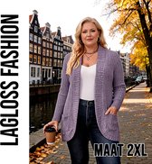 LaGloss® Plus Size Dames Vest Lichtpaars – Lang Gebreid Cardigan met Zakken – Maat 2XL