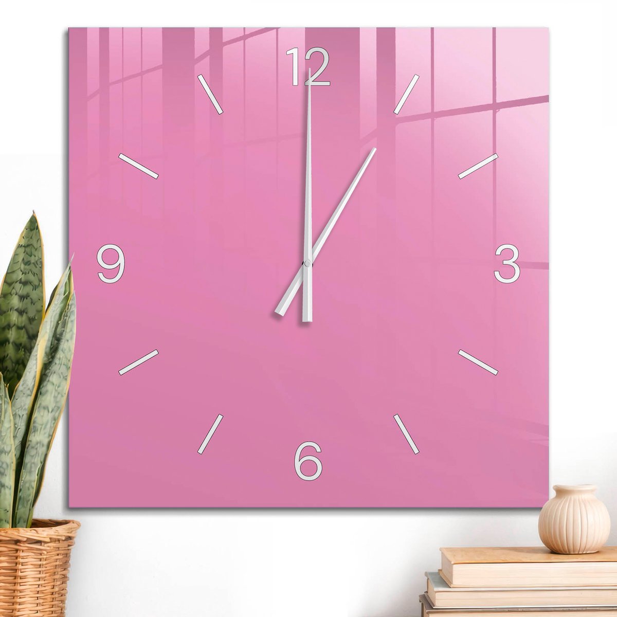 ArtPrintCave Roze Glazen Klok - 60x60 cm - Wandklok Vierkant - Koel Roze Unieke Klok - Abstractie Stille Wandklok - Witte Klokwijzers