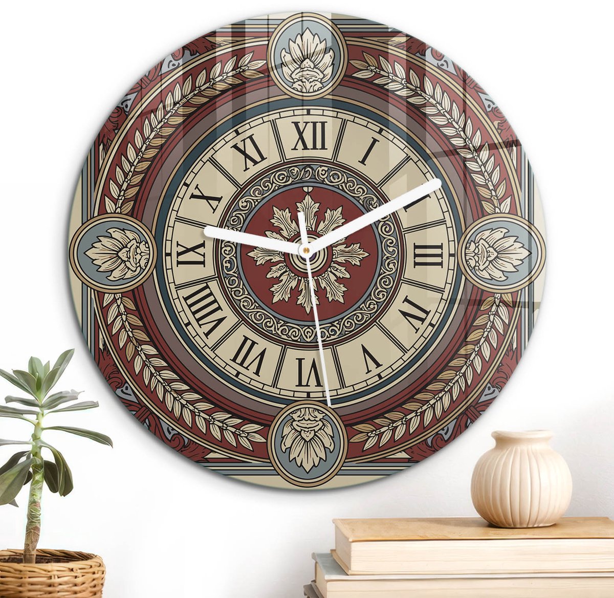 ArtPrintCave Beige Glazen Klok - Wandklok 30 cm - Muurklok Rond - Vintage Klok Stille Wandklok - Abstractie Wandklok Keuken - Witte Klokwijzers