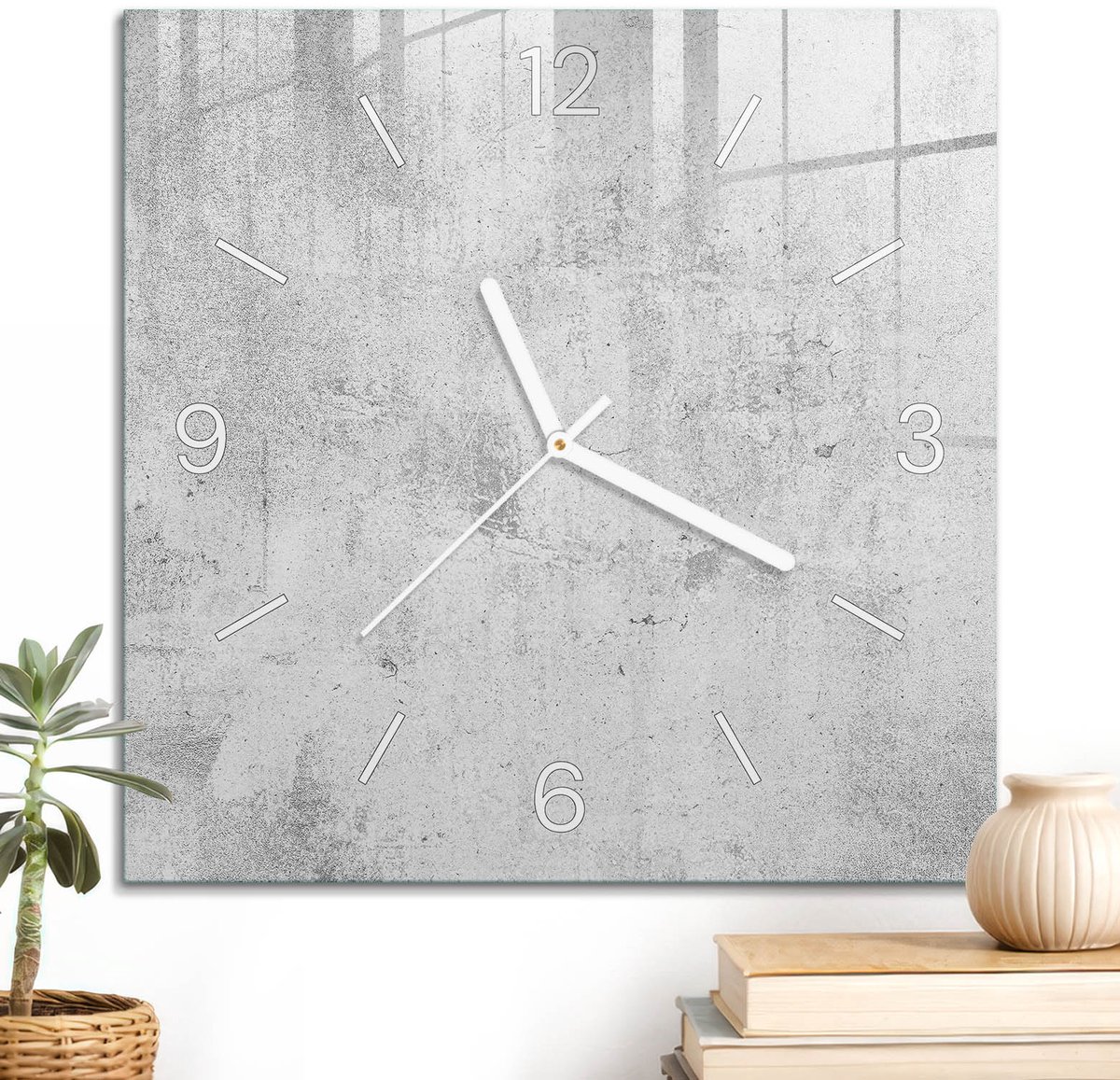 ArtPrintCave Grijs Glazen Klok - 30x30 cm - Wandklok Vierkant - Betonpatroon Unieke Klok - Achtergronden En Patronen Stille Wandklok - Witte Klokwijzers