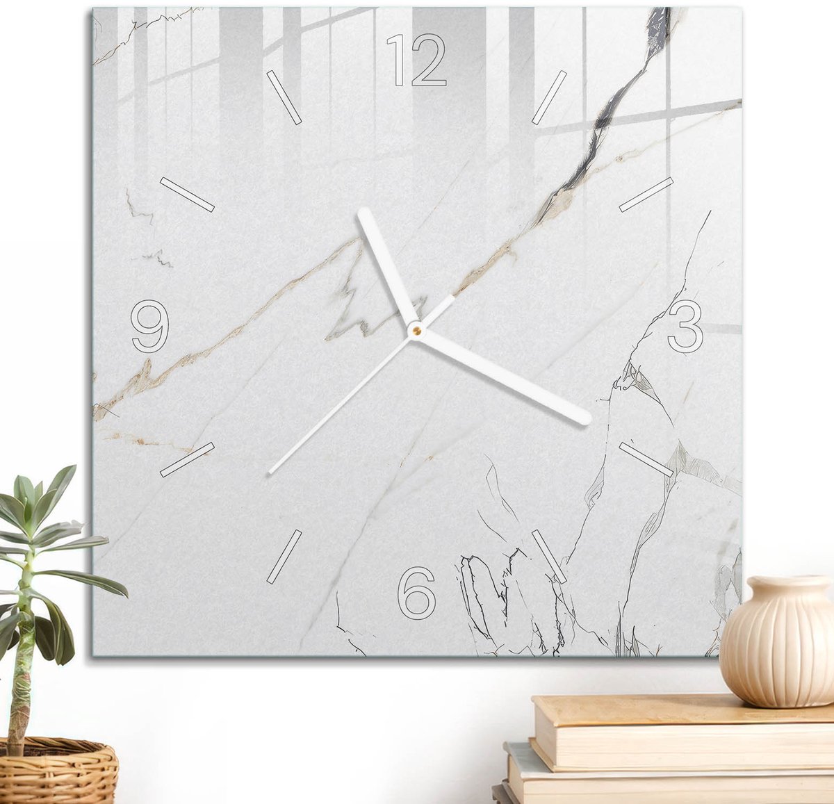 ArtPrintCave Grijs Glazen Klok - 30x30 cm - Wandklok Vierkant - Elegante Abstractie Stille Wandklok - Achtergronden En Patronen Wandklok Keuken - Witte Klokwijzers